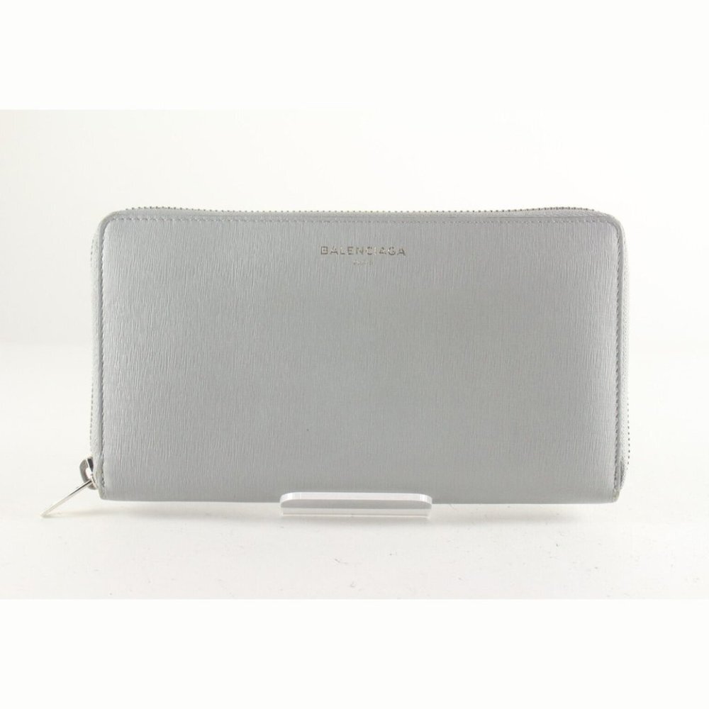 BALENCIAGA Grey Leather Zip Around Wallet 1BAL726K